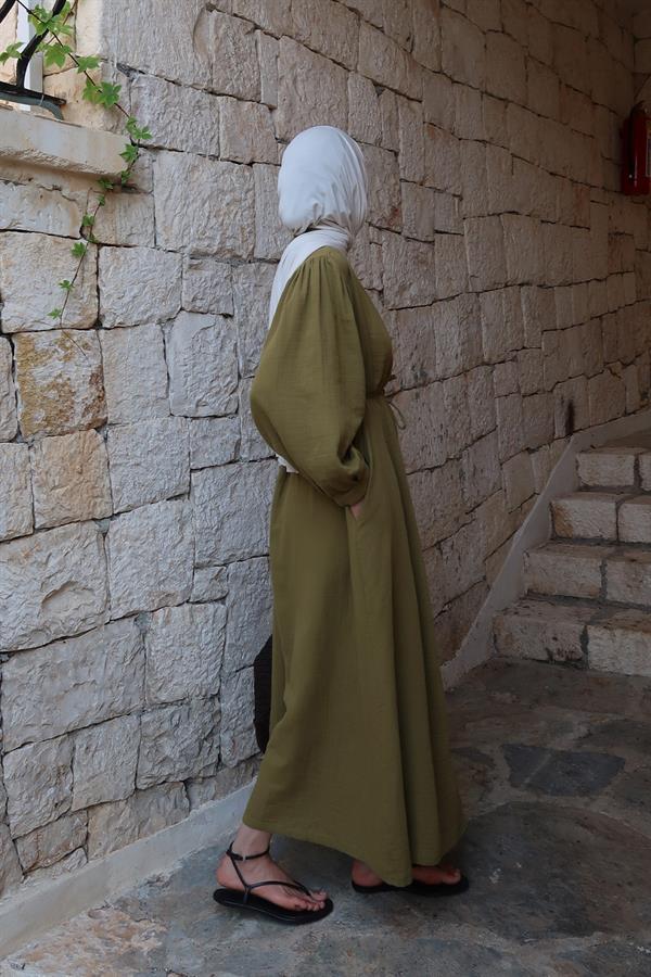 Teti Müslin Elbise Olive