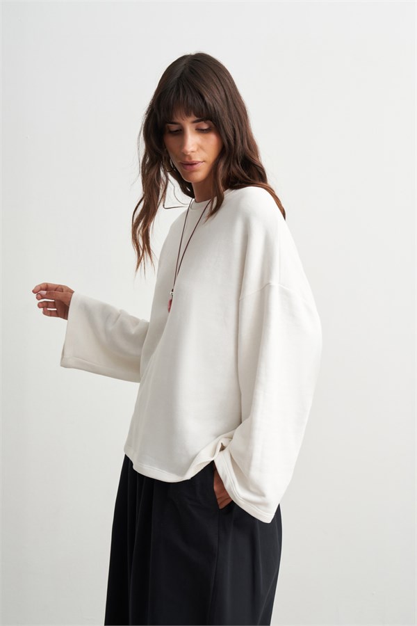 Palmer Üç İplik Sweatshirt Ekru