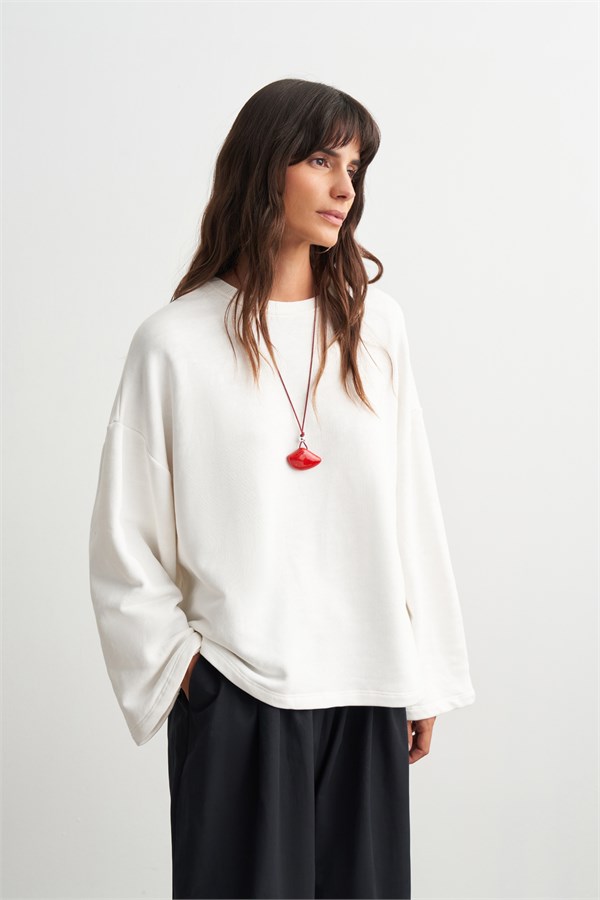 Palmer Üç İplik Sweatshirt Ekru
