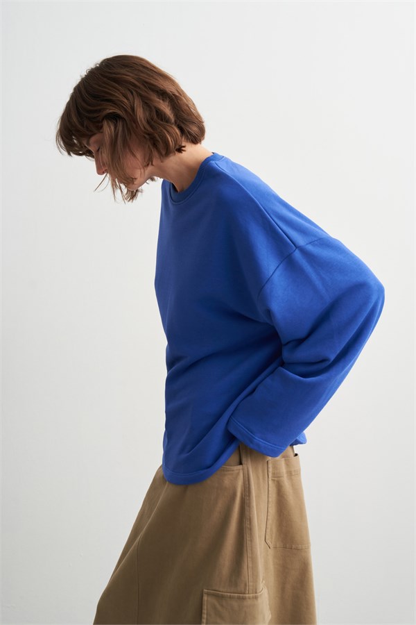 Palmer Üç İplik Sweatshirt Saks Mavisi