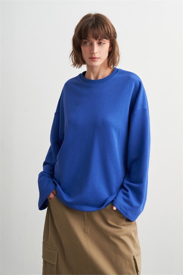 Palmer Üç İplik Sweatshirt Saks Mavisi