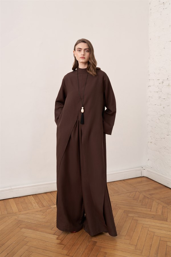 Rasha Slit Tunic Set Brown