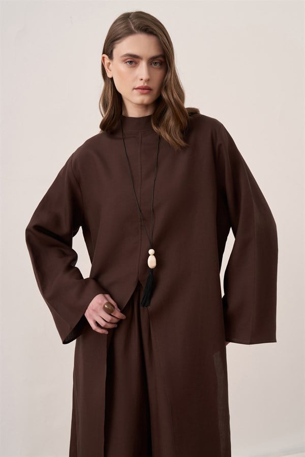 Rasha Slit Tunic Set Brown