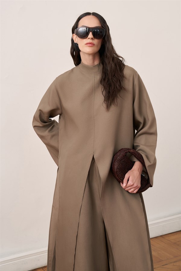 Rasha Slit Tunic Set Mink Color
