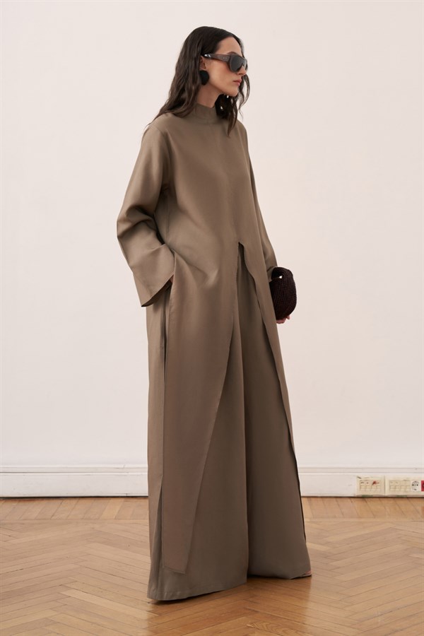 Rasha Slit Tunic Set Mink Color