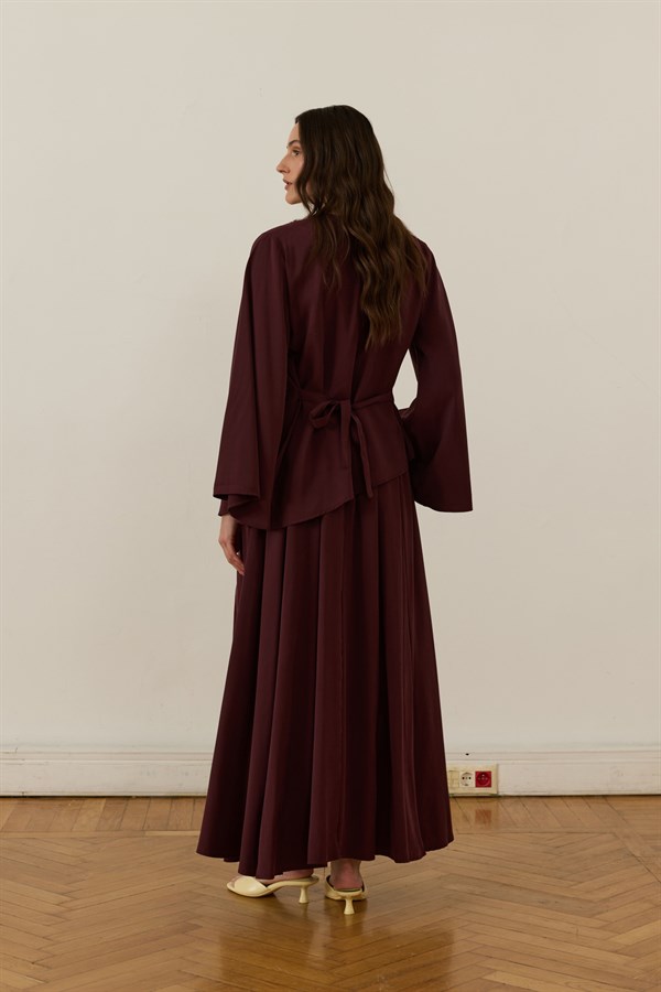 Raya Tie-Detail Cupro Skirt Set Plum Color