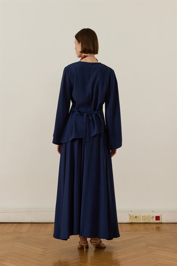 Raya Tie-Detail Cupro Skirt Set Navy Blue