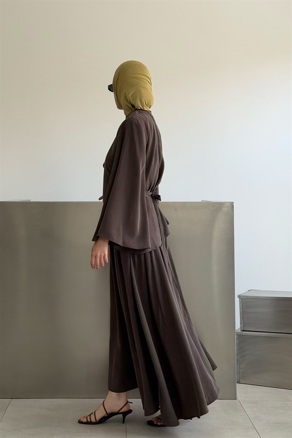 Raya Bağlama Detaylı Etekli Cupra Takım Acı Kahve