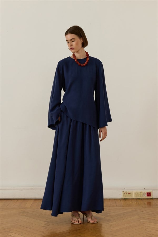 Raya Tie-Detail Cupro Skirt Set Navy Blue