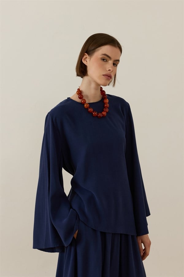 Raya Tie-Detail Cupro Skirt Set Navy Blue