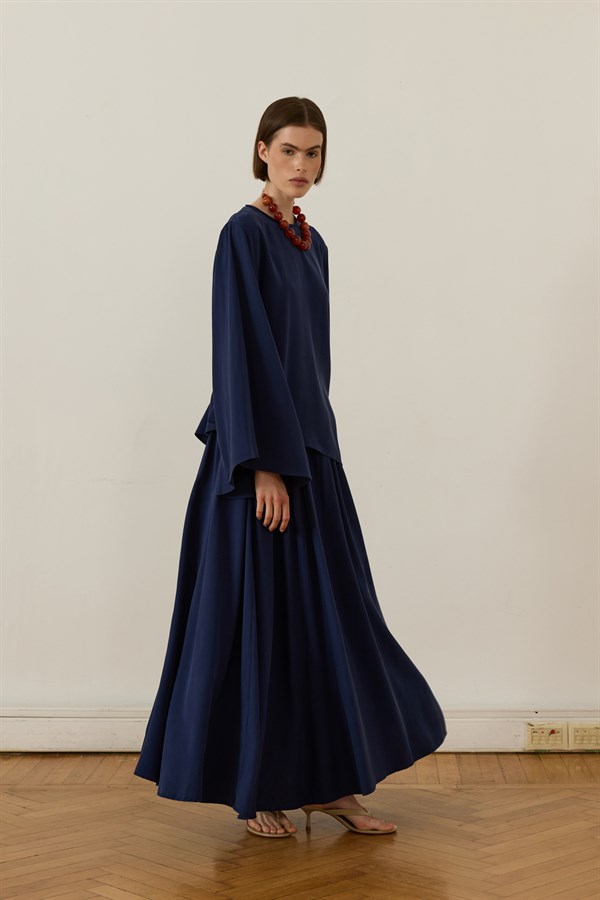 Raya Tie-Detail Cupro Skirt Set Navy Blue