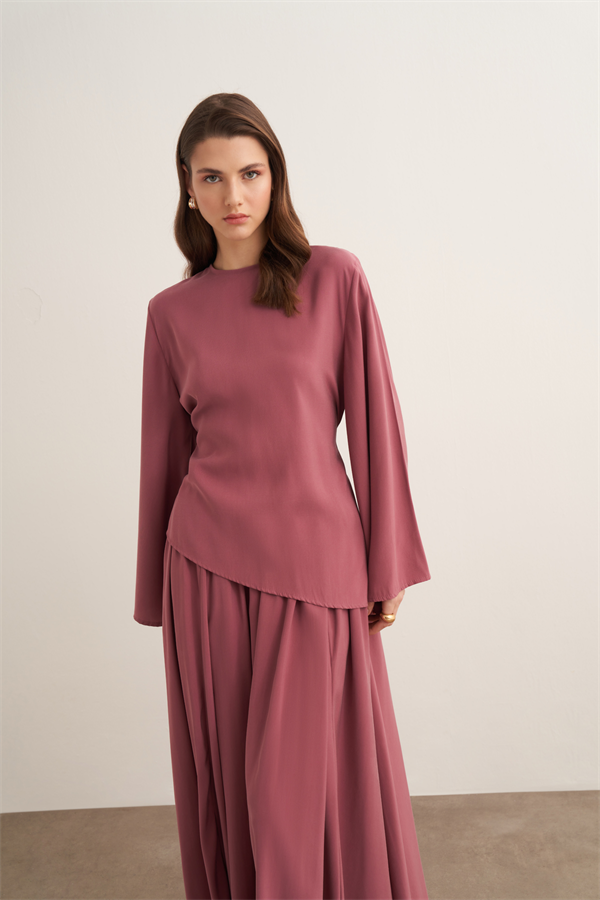 Raya Bağlama Detaylı Etekli Cupra Takım Gül Kurusu