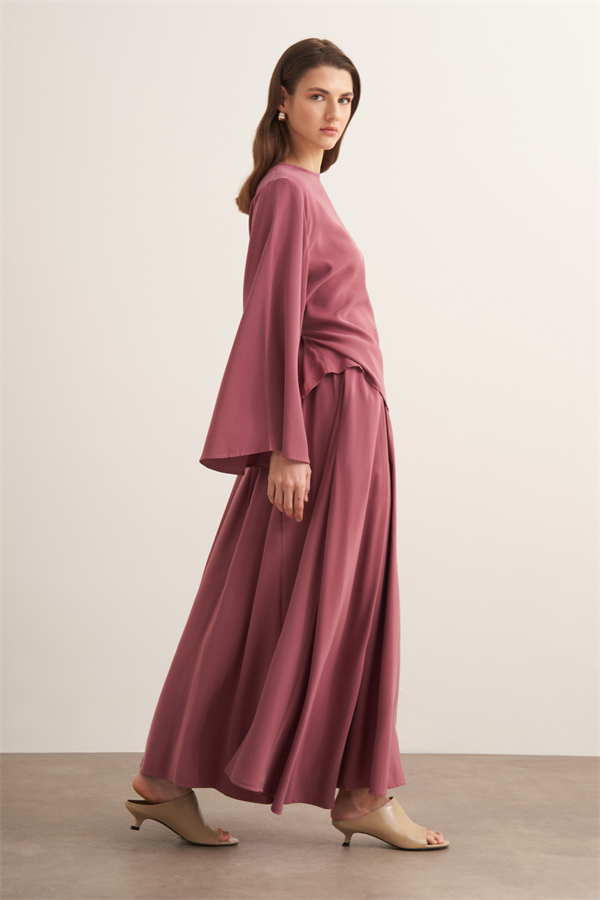 Raya Bağlama Detaylı Etekli Cupra Takım Gül Kurusu