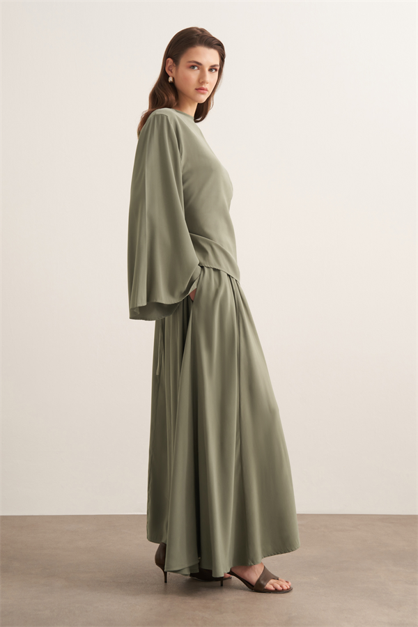 Raya Bağlama Detaylı Etekli Cupra Takım Haki