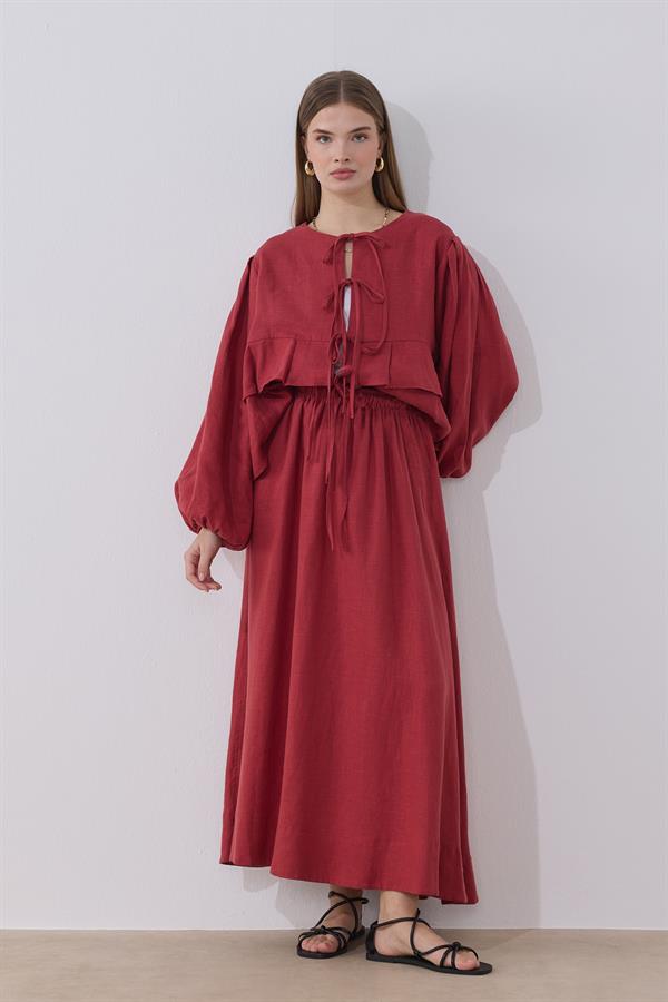 Red Costa Linen Shirt Blouse 