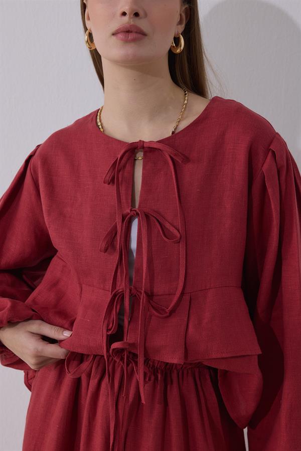 Red Costa Linen Shirt Blouse 