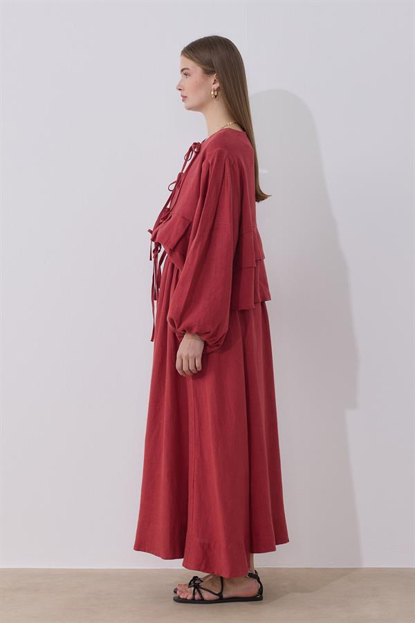 Red Costa Linen Shirt Blouse 