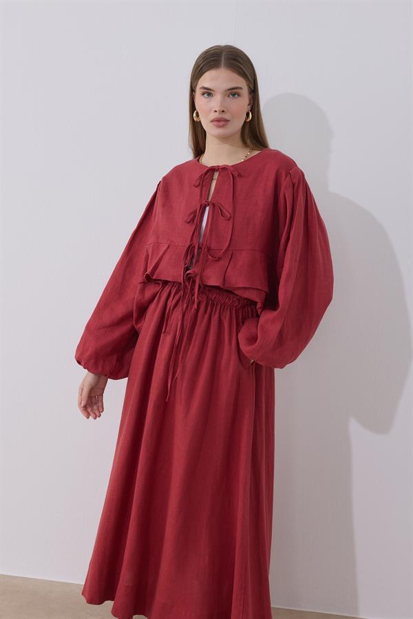 Red Costa Linen Shirt Blouse 