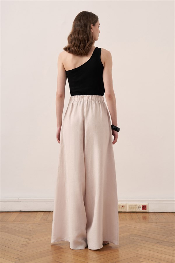 The Rua Elastic-Waist Linen Trousers Stone Color