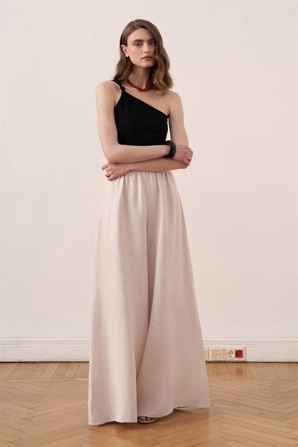 The Rua Elastic-Waist Linen Trousers Stone Color