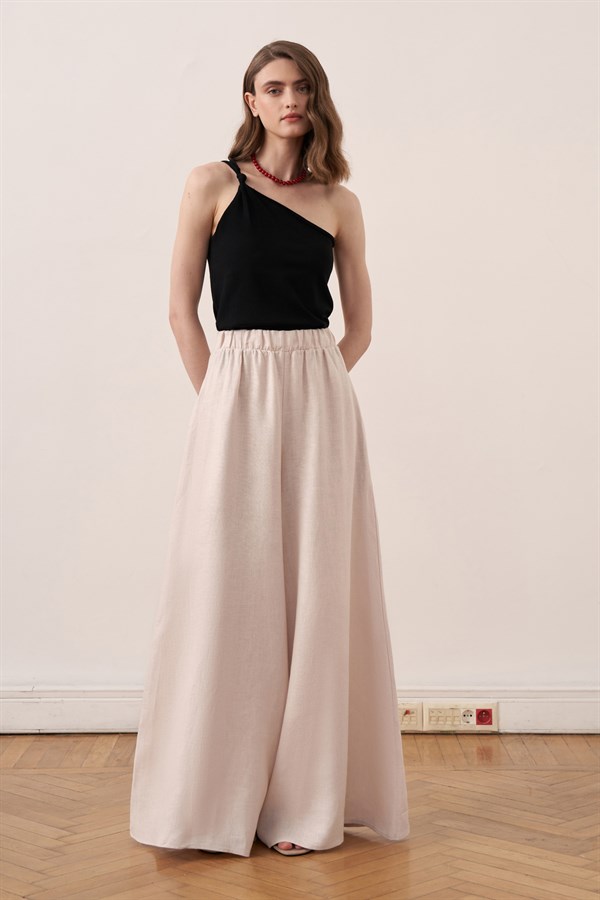 The Rua Elastic-Waist Linen Trousers Stone Color