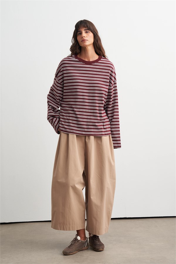 Ruby Çizgili Rahat Kesim Sweatshirt Bordo
