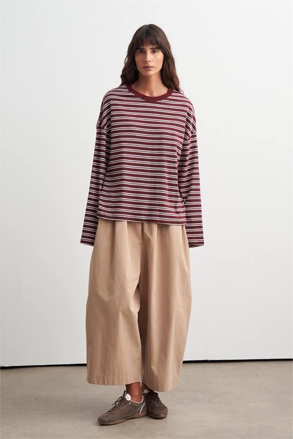 Ruby Çizgili Rahat Kesim Sweatshirt Bordo