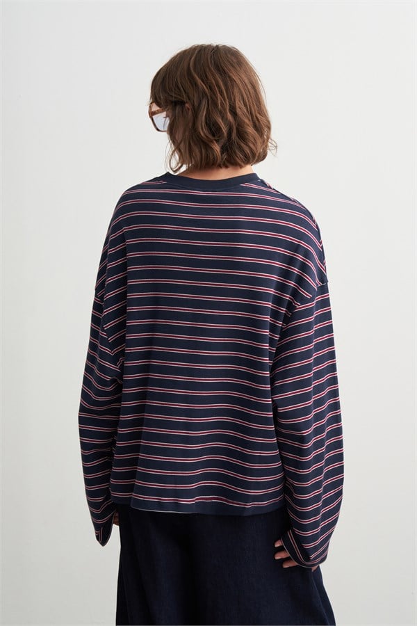 Ruby Çizgili Rahat Kesim Sweatshirt Lacivert