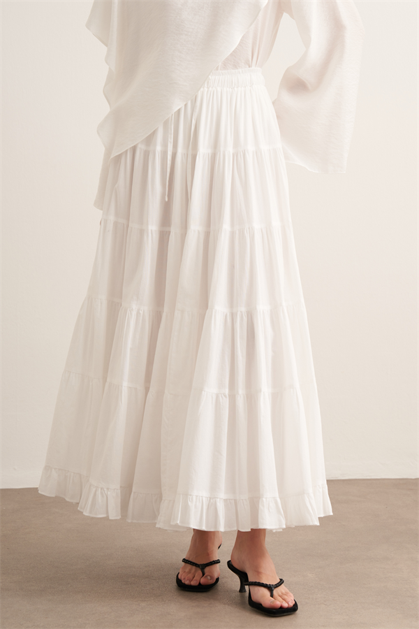 Ruth Katlı Vual Uzun Etek Beyaz