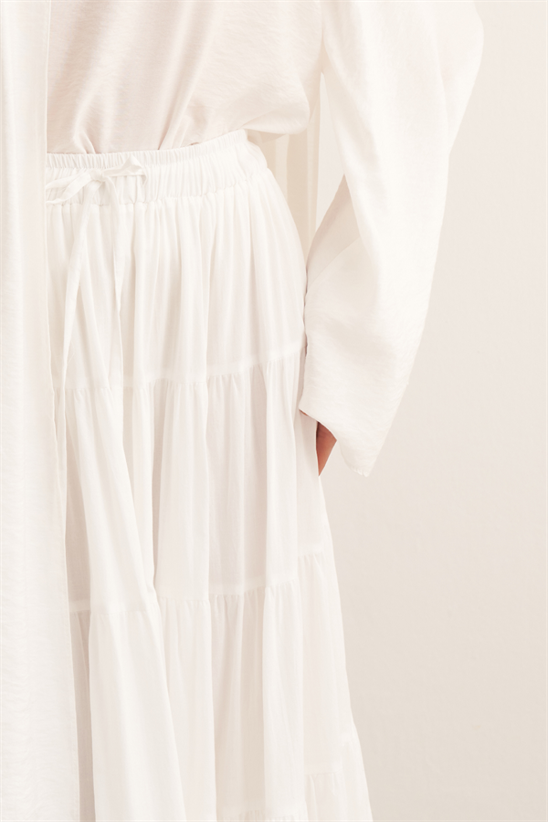 Ruth Katlı Vual Uzun Etek Beyaz