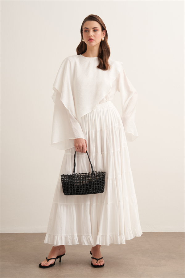 Ruth Katlı Vual Uzun Etek Beyaz