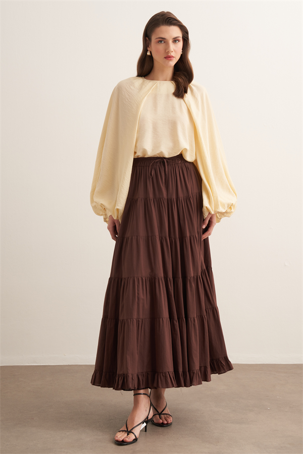 Ruth Katlı Vual Uzun Etek Kahve