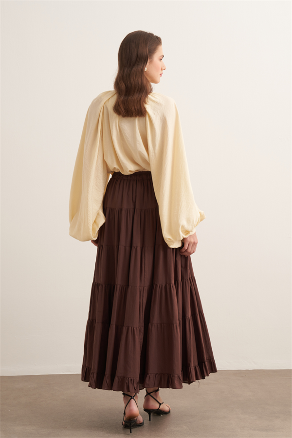 Ruth Katlı Vual Uzun Etek Kahve