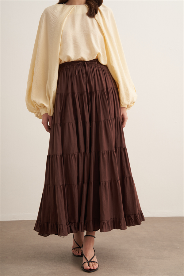 Ruth Katlı Vual Uzun Etek Kahve