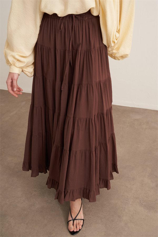 Ruth Katlı Vual Uzun Etek Kahve