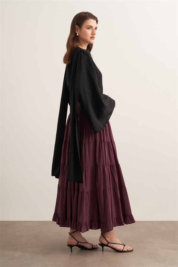 Ruth Katlı Vual Uzun Etek Bordo