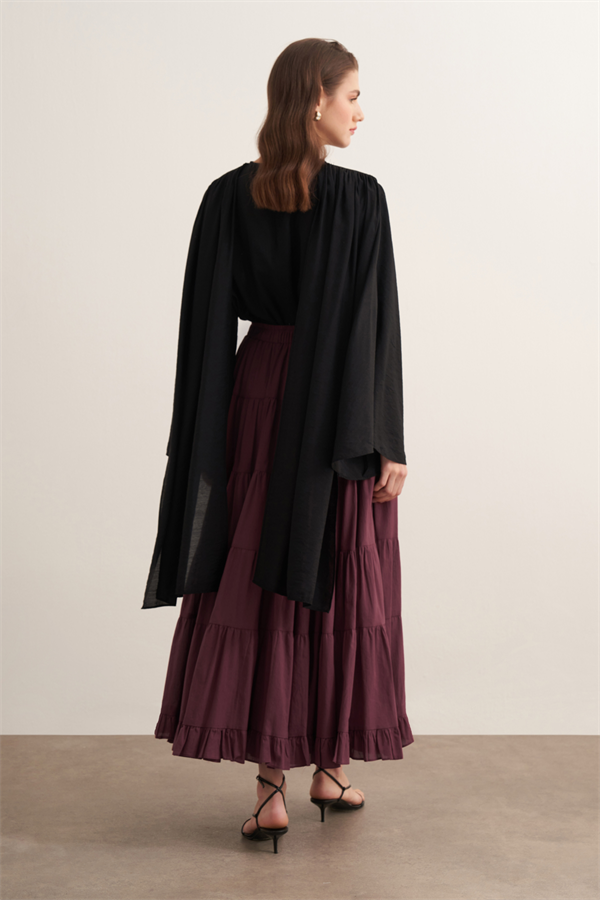 Ruth Katlı Vual Uzun Etek Bordo