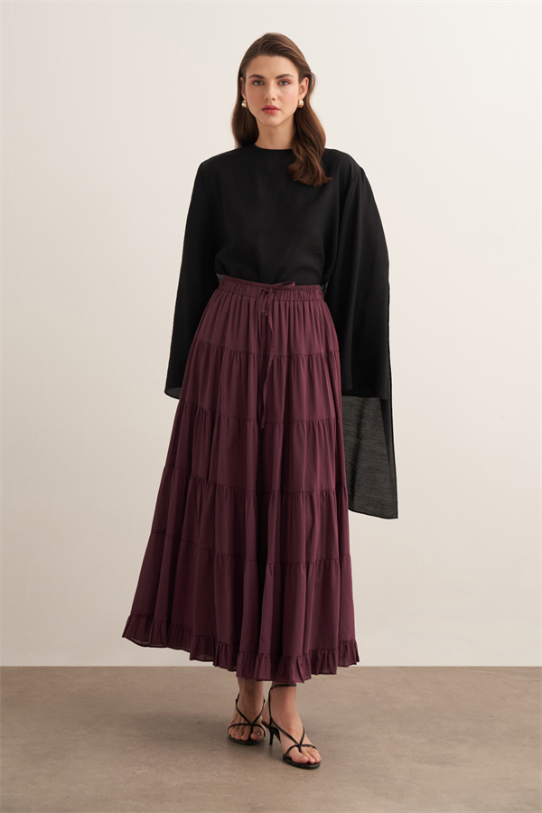 Ruth Katlı Vual Uzun Etek Bordo