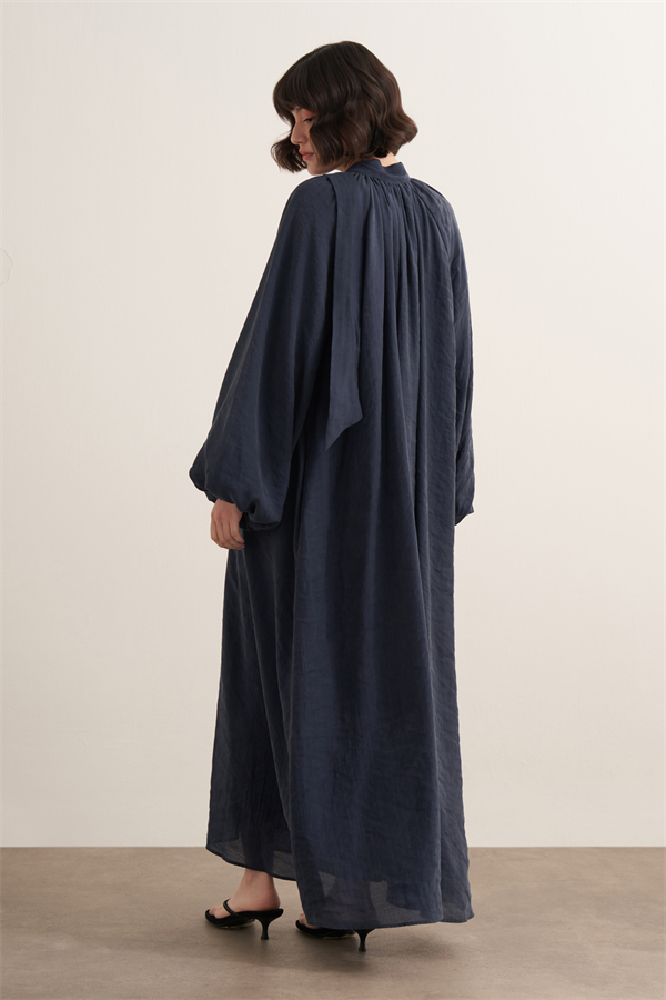 Samira Fular Yaka Dökümlü Elbise Lacivert