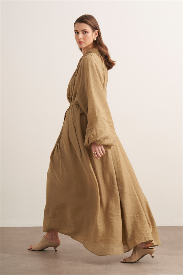 Samira Fular Yaka Dökümlü Elbise Olive