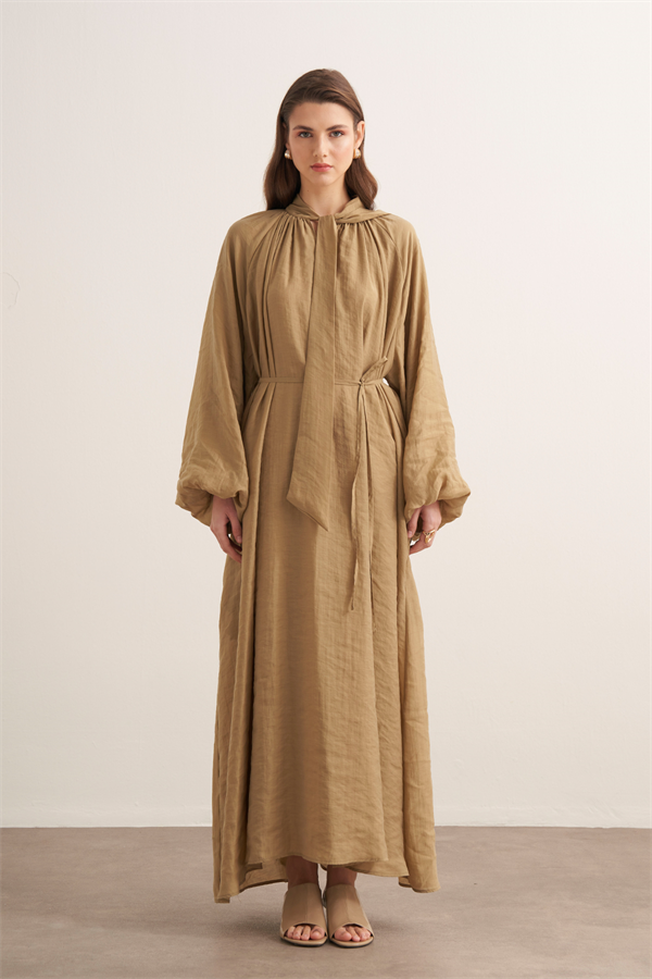 Samira Fular Yaka Dökümlü Elbise Olive