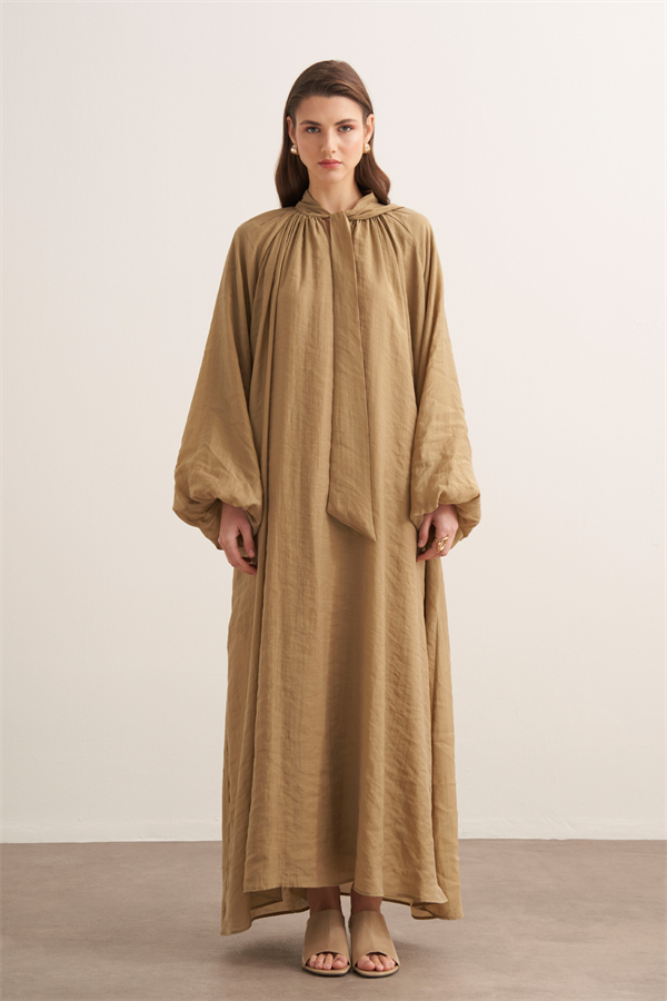 Samira Fular Yaka Dökümlü Elbise Olive