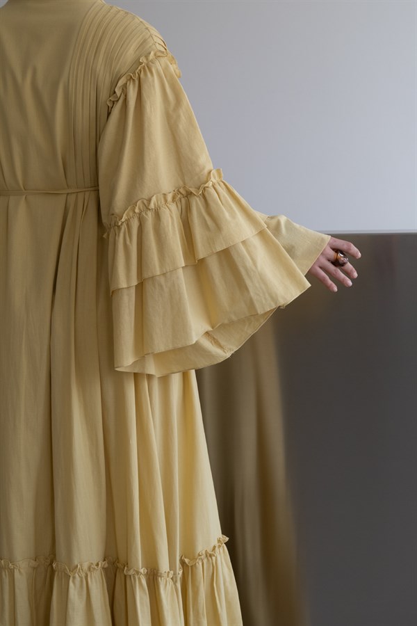 Sareena Nervür Detaylı Vual Elbise Sarı