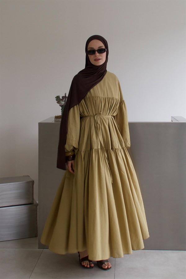 Soho Nervür Detaylı Vual Elbise Olive