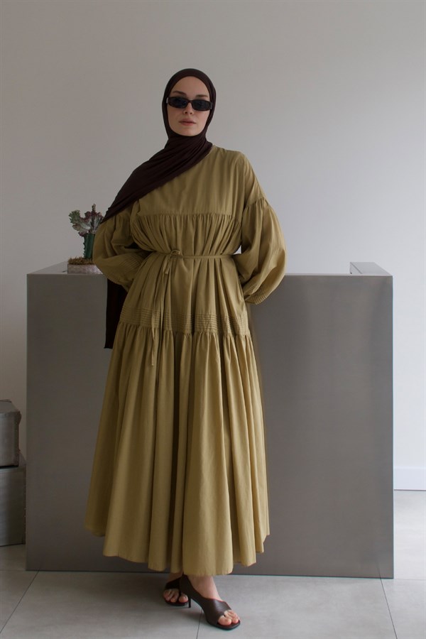 Soho Nervür Detaylı Vual Elbise Olive