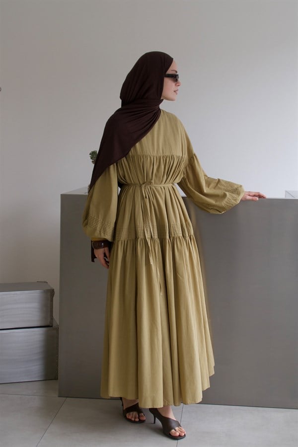 Soho Nervür Detaylı Vual Elbise Olive