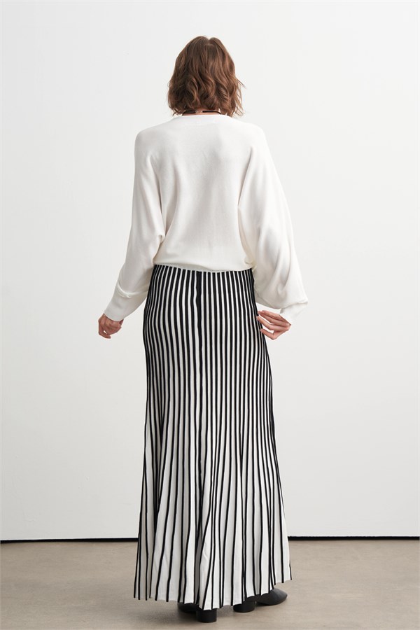 Striped Kloş Etek Beyaz