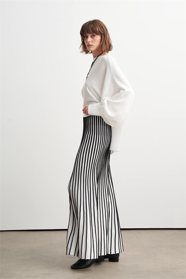 Striped Kloş Etek Beyaz