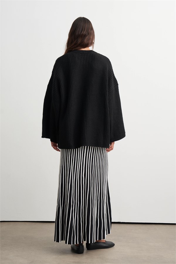 Striped Kloş Etek Siyah