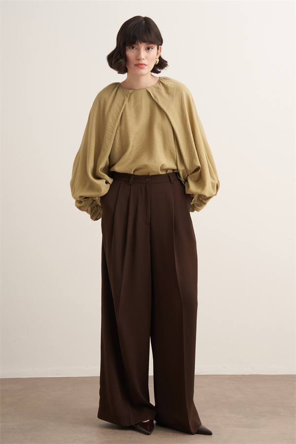 Taleen Geniş Paça Palazzo Pantolon Acı Kahve